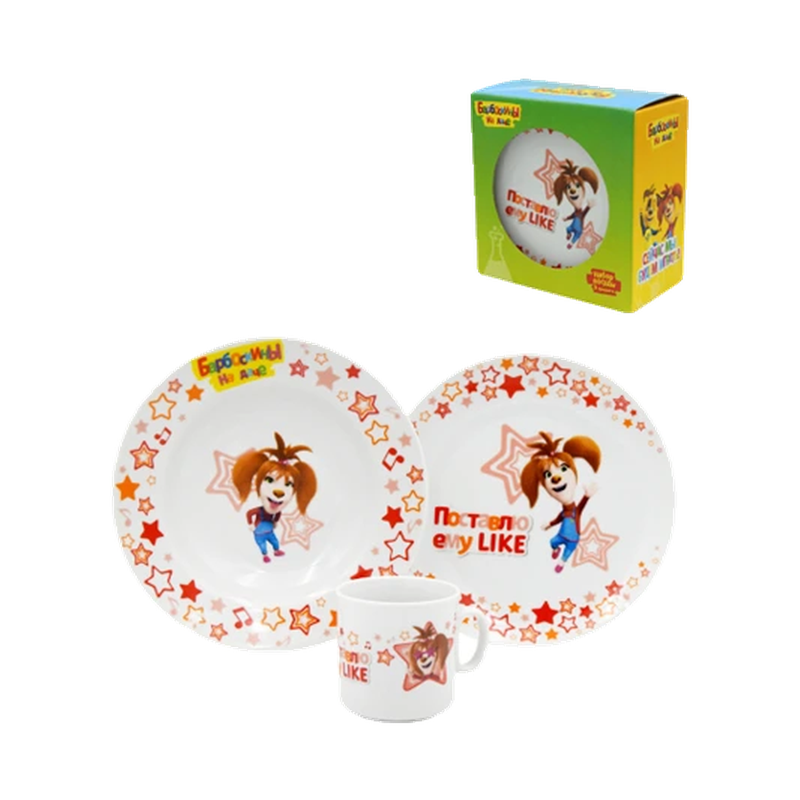 Набор посуды 3пр "Happy time"Барбоскины Лиза Звезда (тар.гл.200 мел.200 мм, кр.200) Универсал